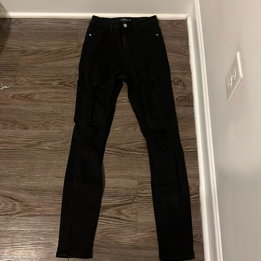 MISSGUIDED black high rise ripped jeans